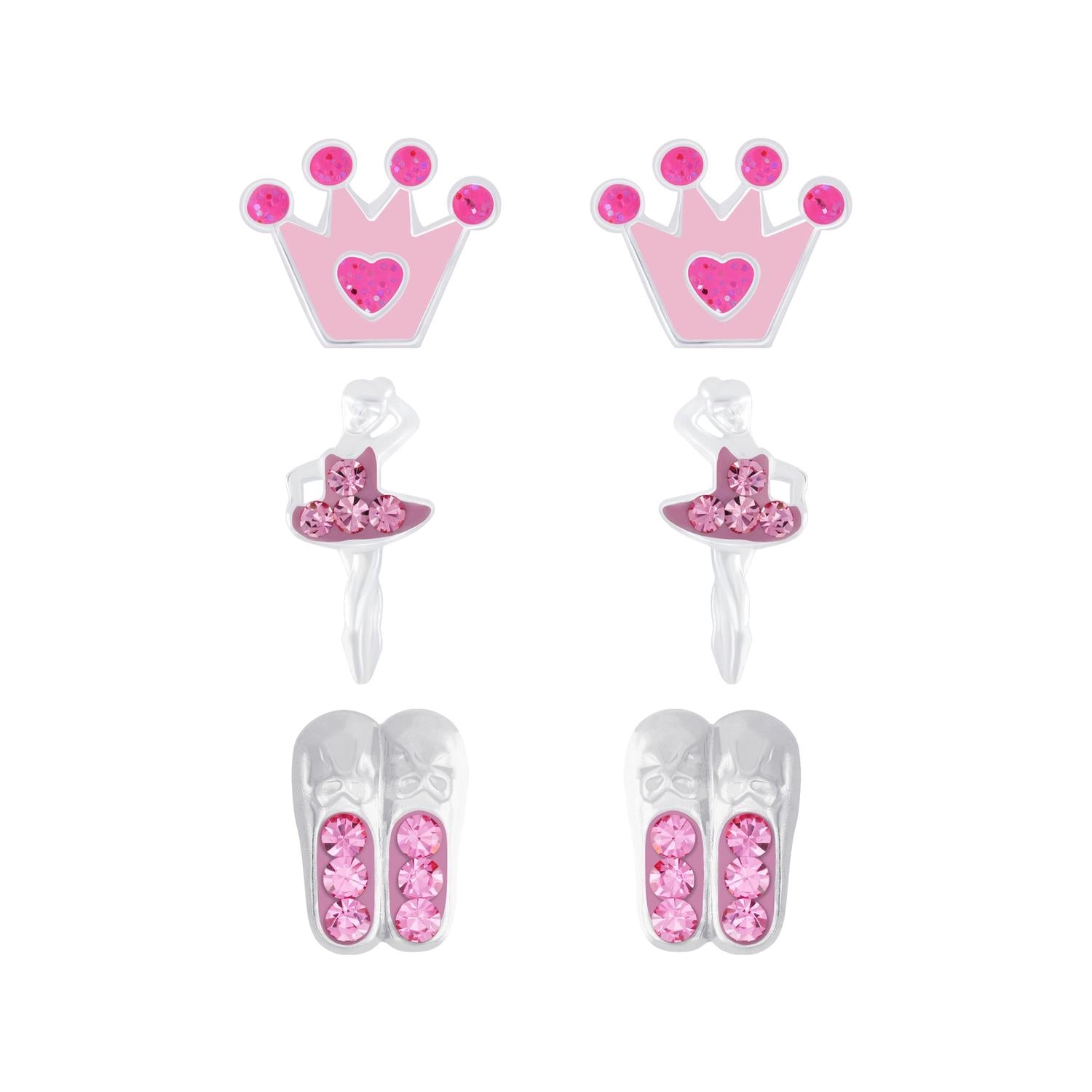 Melchior Jewellery pink crown ballet shoes earrings set for children with sparkling pink details