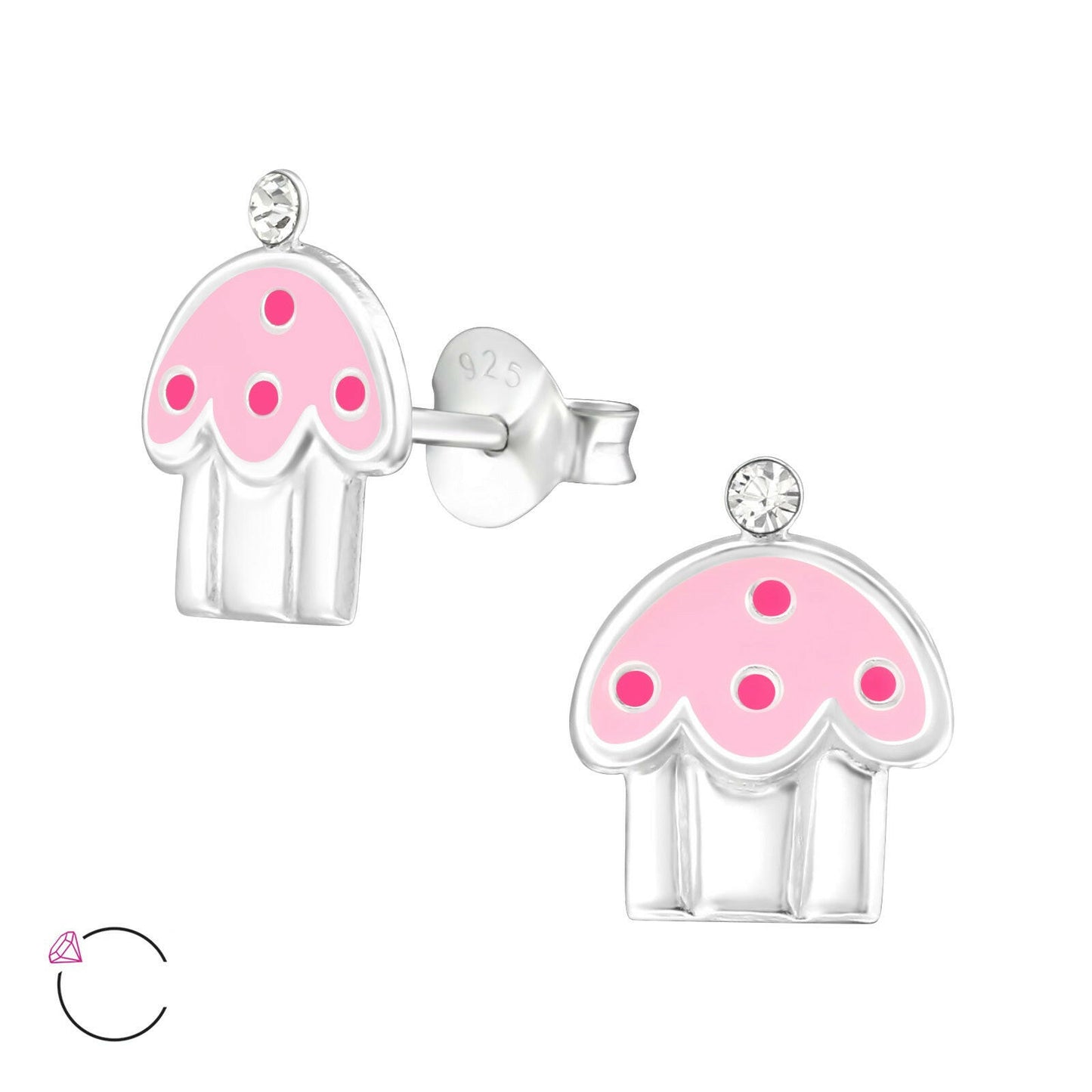 Melchior Jewellery pink cupcake stud earrings for kids made of silver with crystal detail