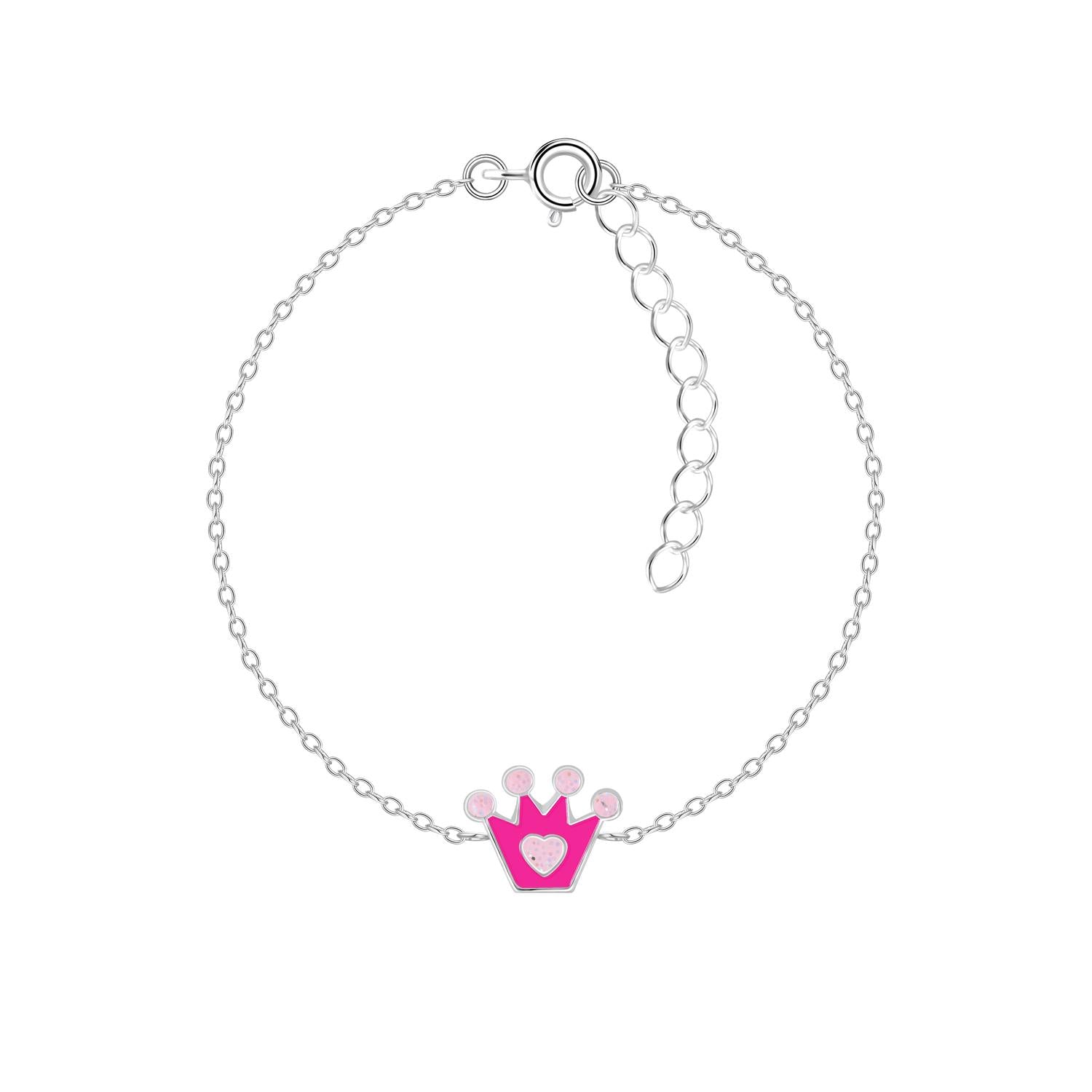 Melchior Jewellery Pink Princess Crown Bracelet with bright pink crown charm and silver chain link