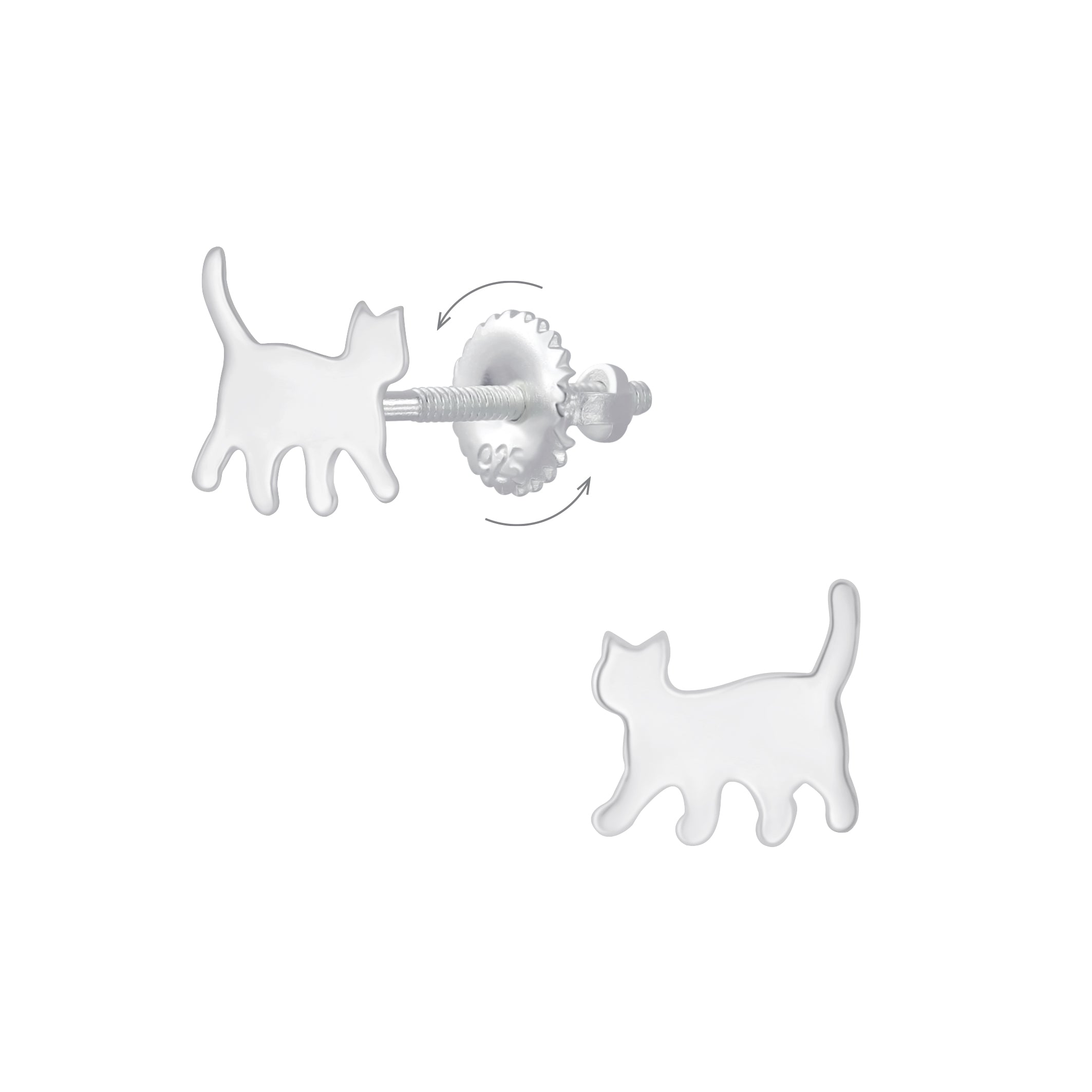 Plain silver cat earrings for girls by Melchior Jewellery in a simple kitten design