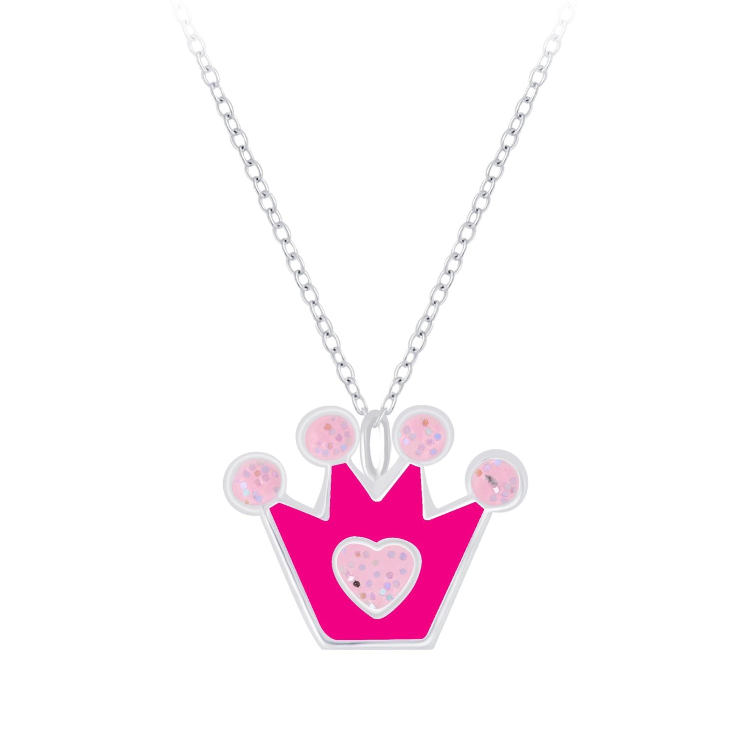 Melchior Jewellery princess necklace for girls with pink crown pendant on silver chain