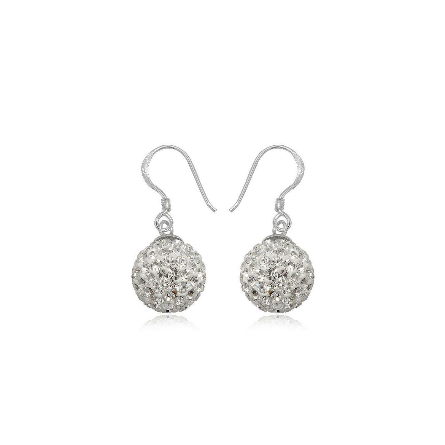 Melchior Jewellery round Shamballa earrings for women in silver with sparkling crystal beads