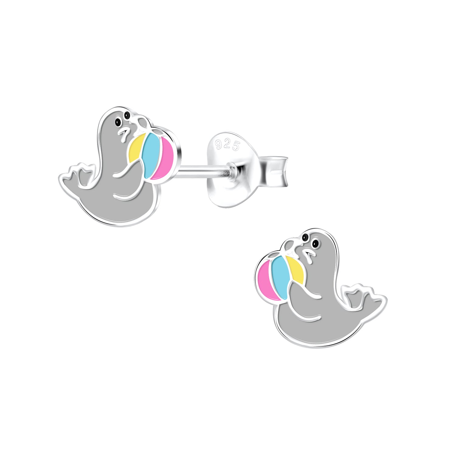 Melchior Jewellery seal stud earrings for girls featuring playful seal design with colourful ball detail