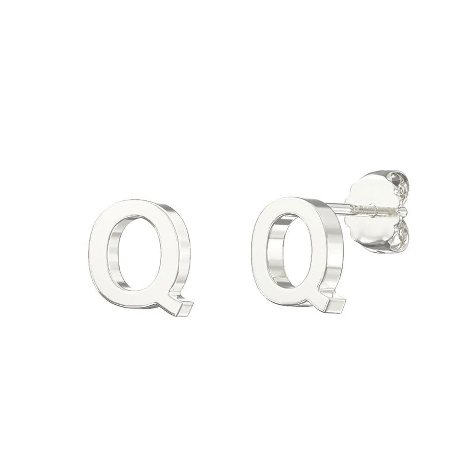 Melchior Jewellery Silver Alphabet Letter Q Stud Earrings with polished shiny finish in silver
