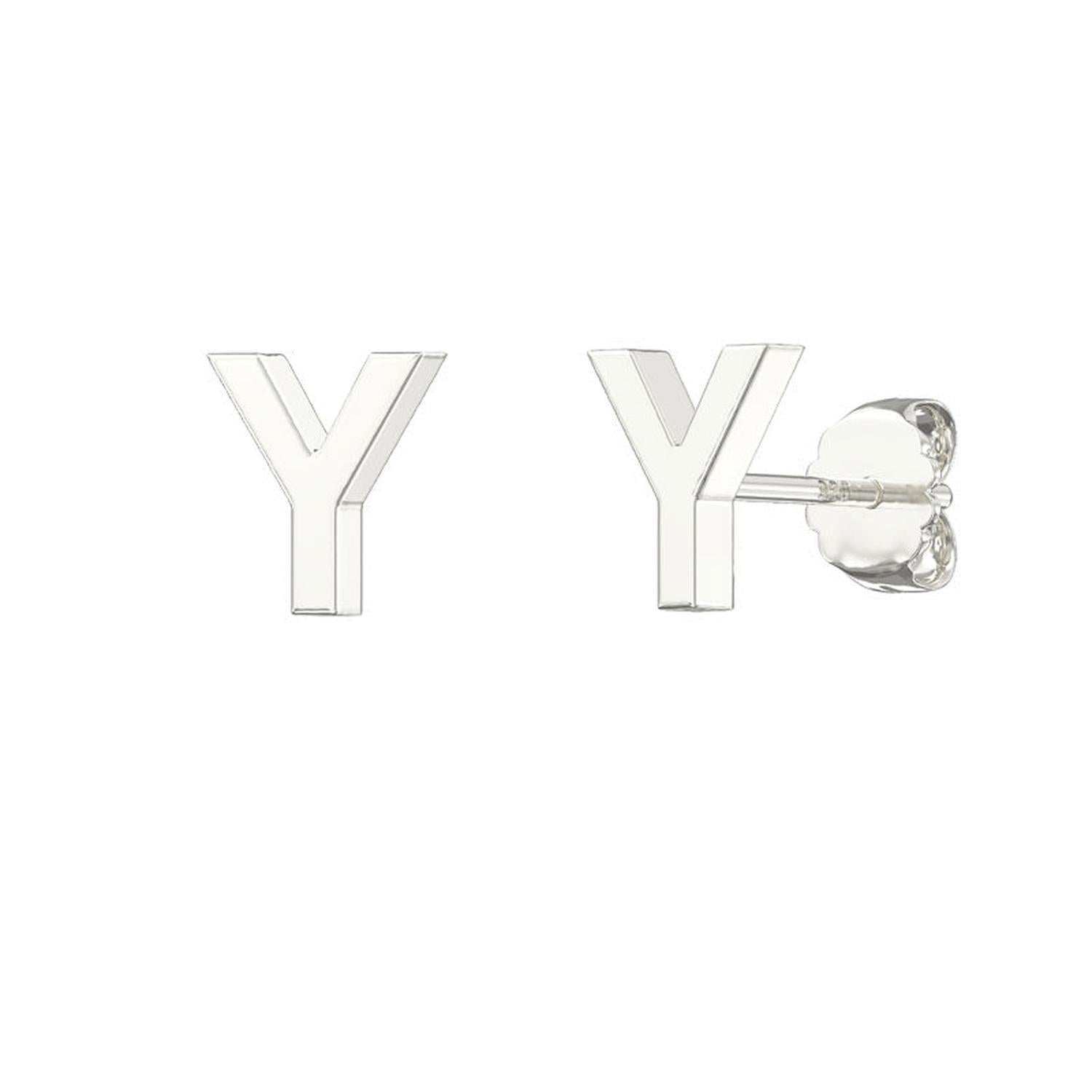 Silver Alphabet Letter Y Stud Earrings by Melchior Jewellery with a polished shiny finish for women