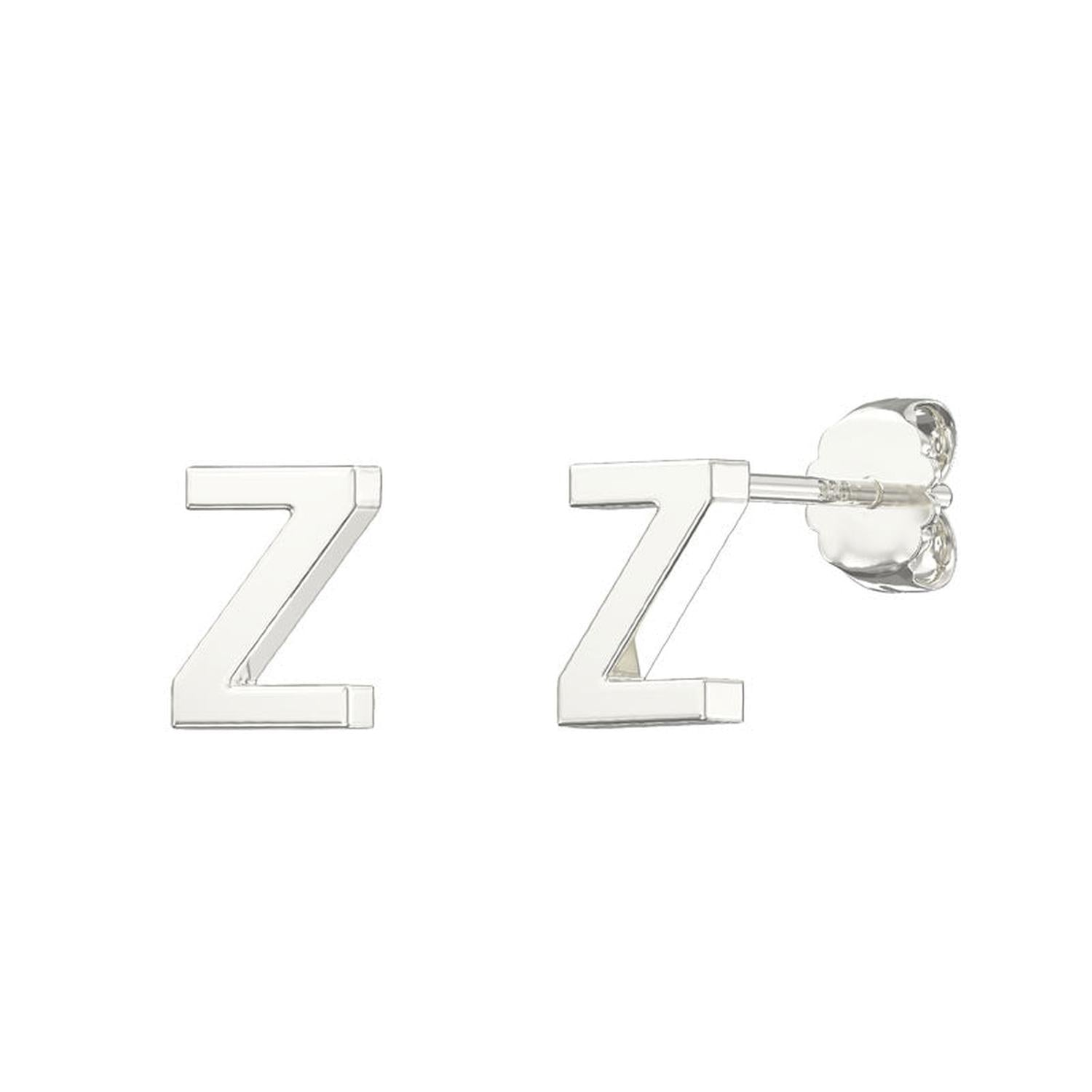 Melchior Jewellery Silver Alphabet Letter Z Stud Earrings with polished shiny finish on white background