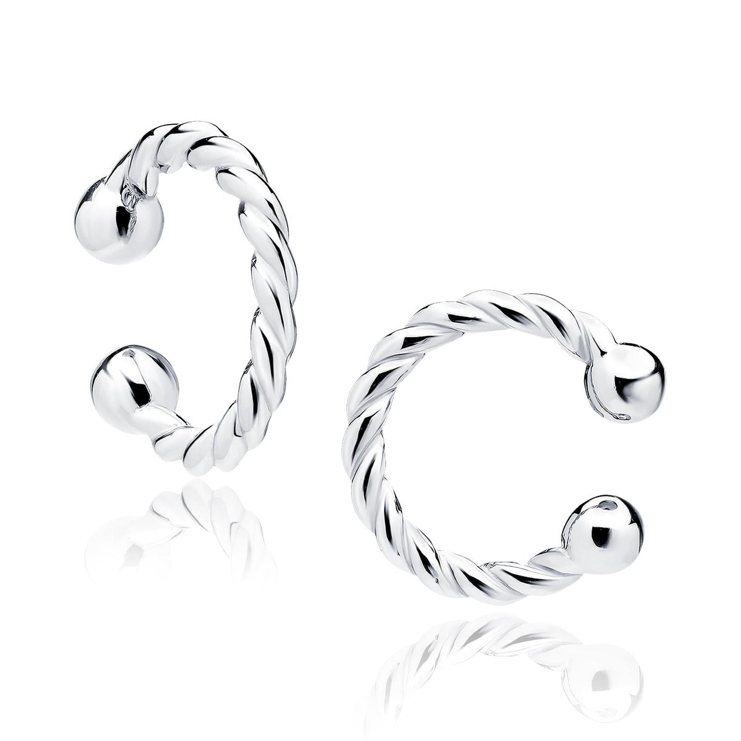 Melchior Jewellery Silver Braided Ear Cuff in shiny polished silver with twisted rope design and rounded ends