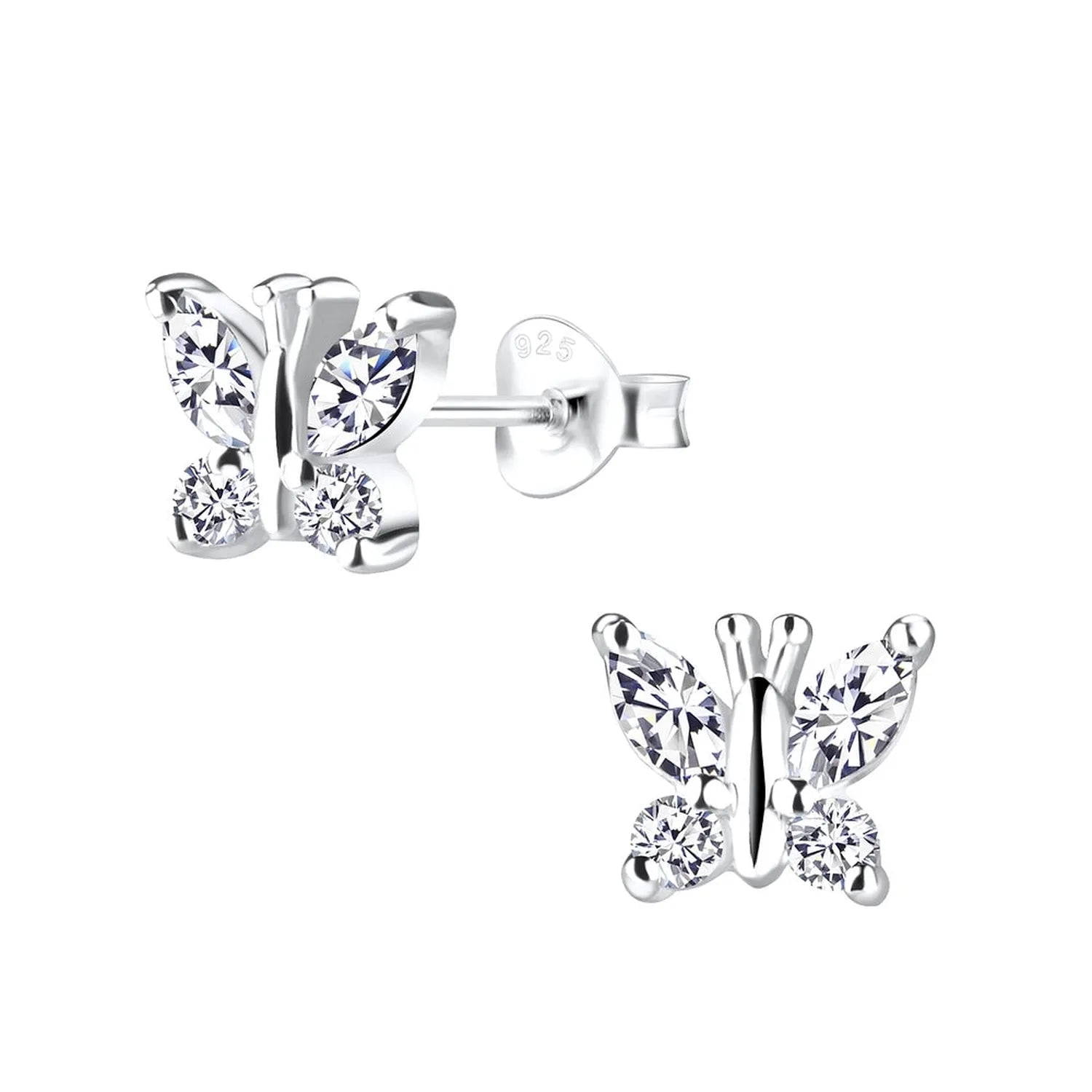 Melchior Jewellery Silver Butterfly Clear CZ Earrings with sparkling cubic zirconia stones and polished sterling silver finish