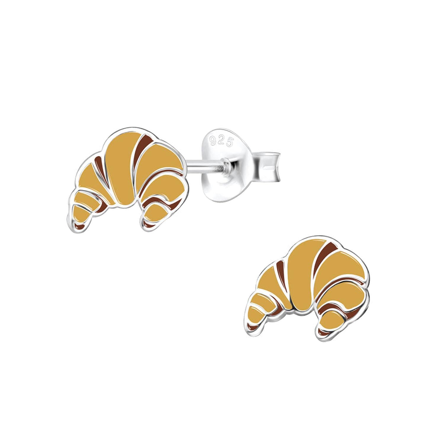 Melchior Jewellery Silver Croissant Stud Earrings for kids with detailed enamel design