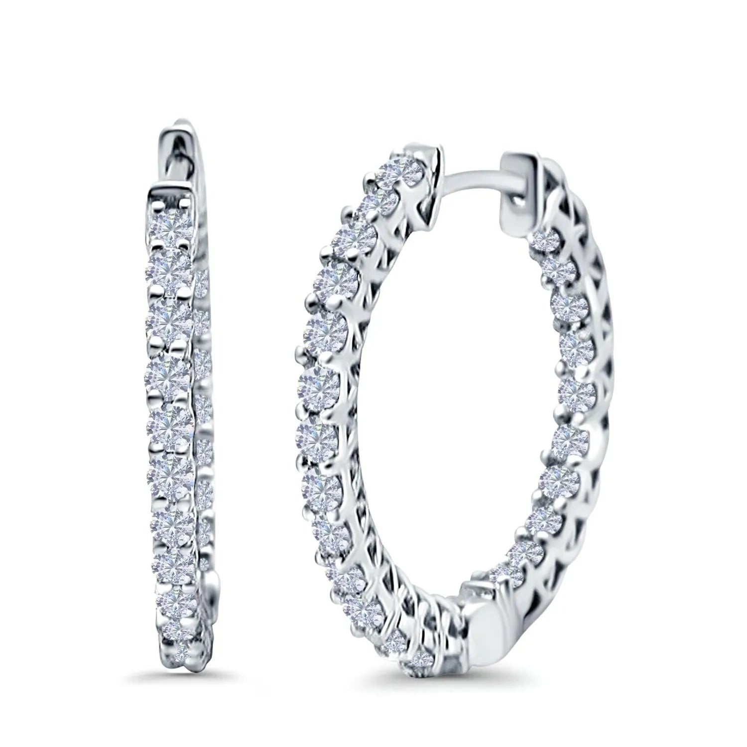 Melchior Jewellery Silver CZ Huggie Hoop Stud Earrings with sparkling clear cubic zirconia stones
