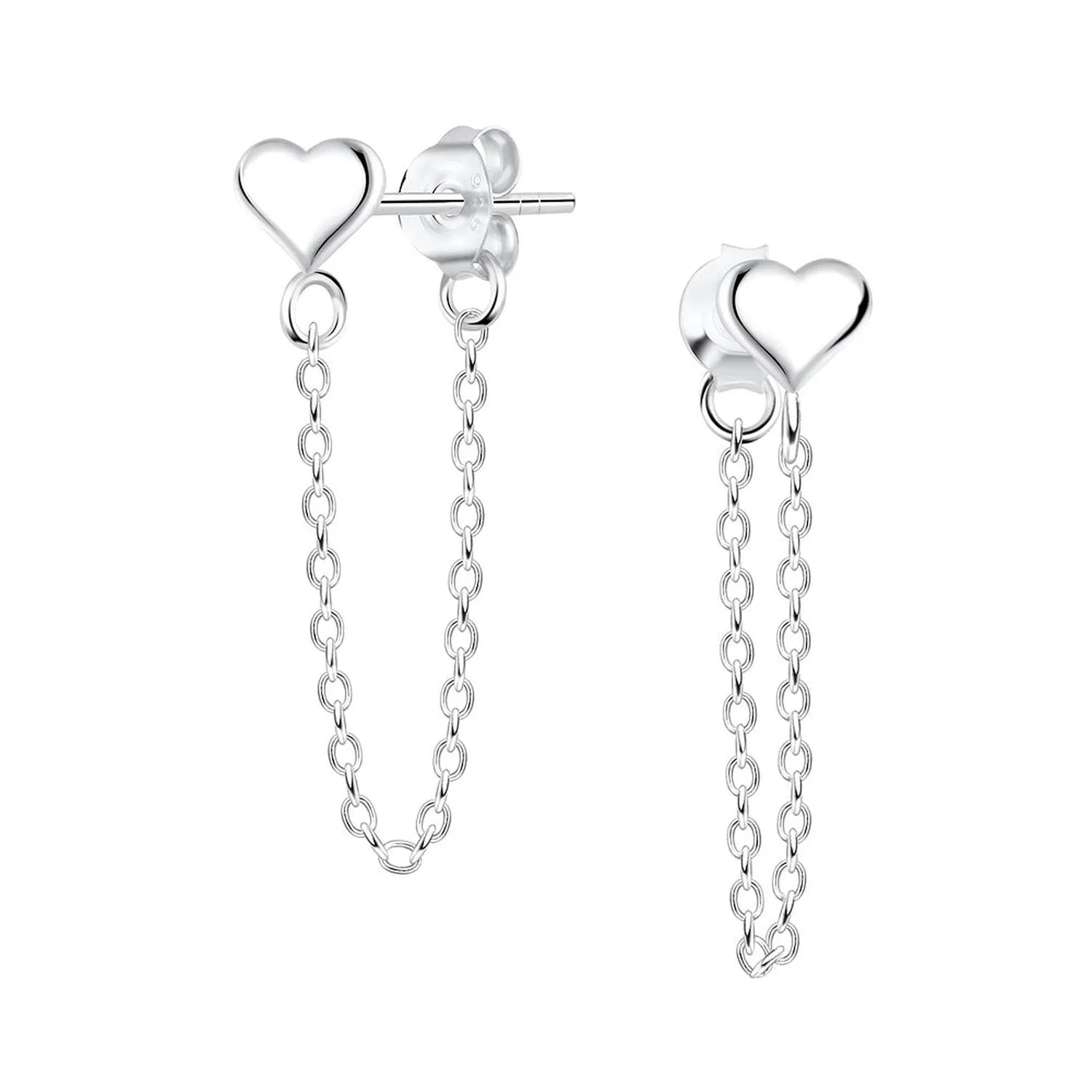 Melchior Jewellery silver heart stud chain earrings for women elegant and delicate design