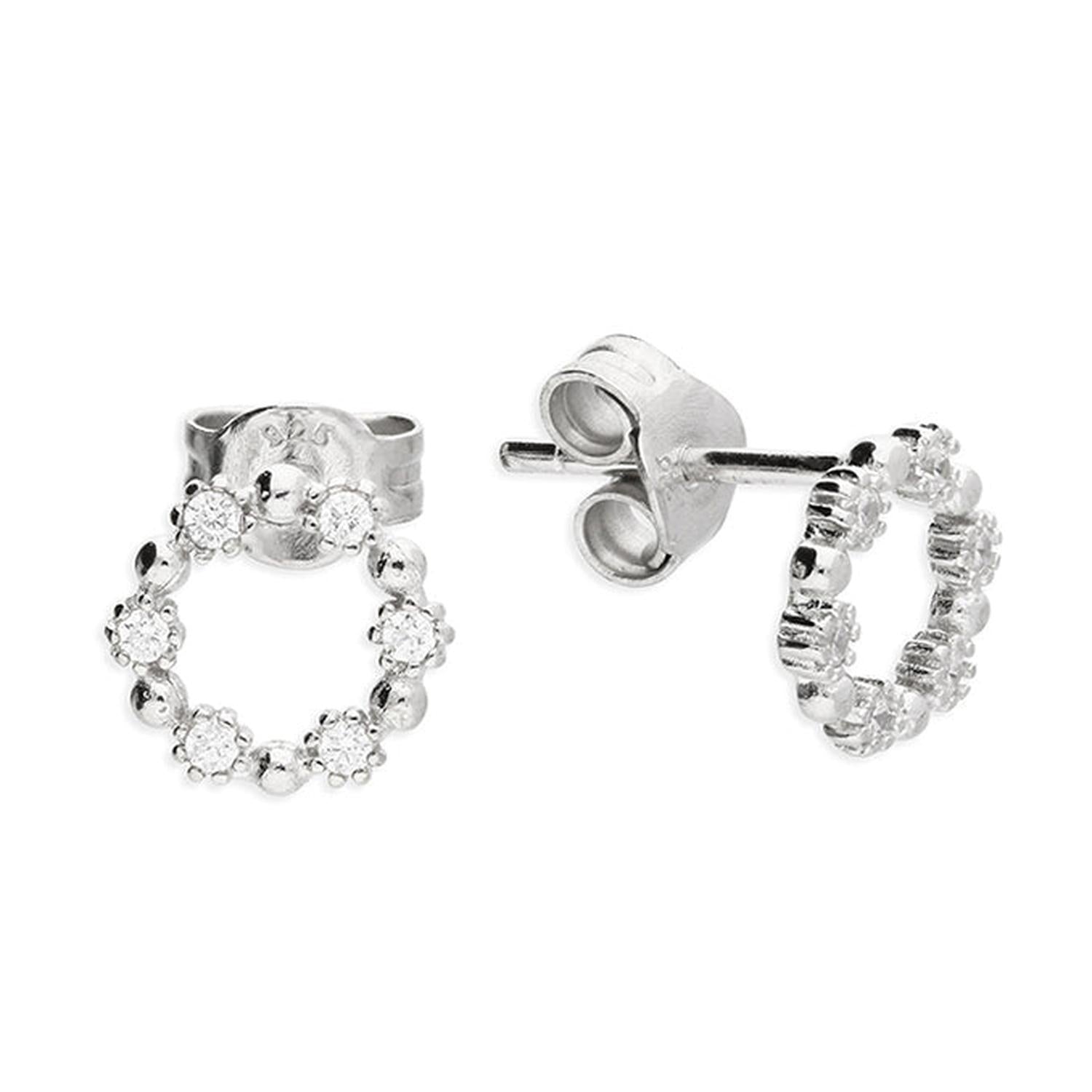 Silver Open Circle Stud Earrings by Melchior Jewellery with sparkling crystal accents in shiny silver finish
