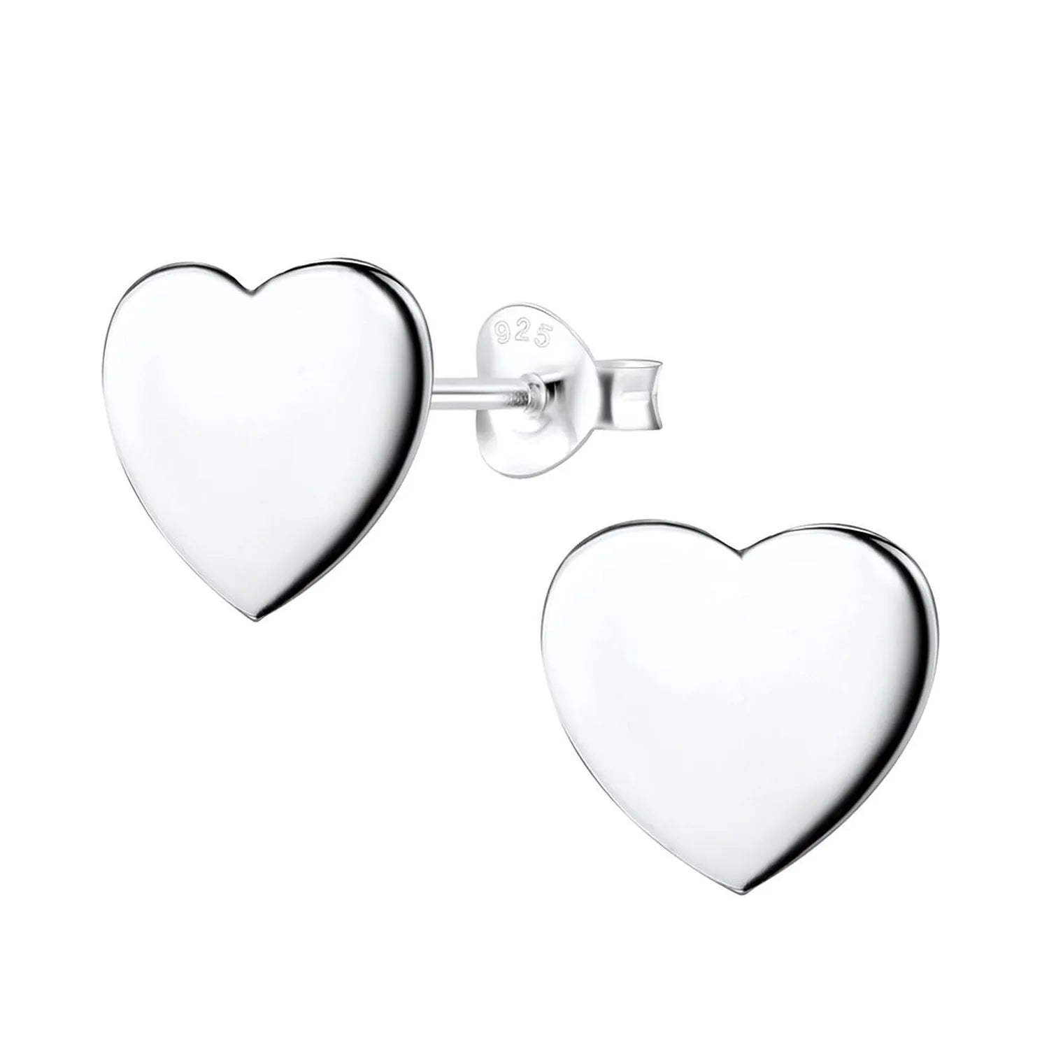 Melchior Jewellery Silver Plain Flat Heart Stud Earrings with smooth polished surface and butterfly backs