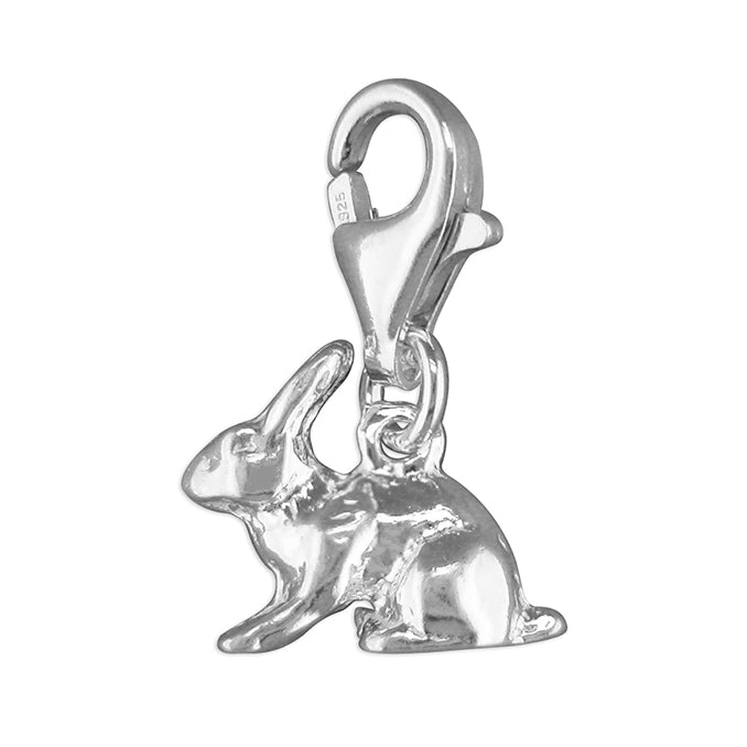 Shiny silver rabbit clip on charm with detailed ears and legs from Melchior Jewellery