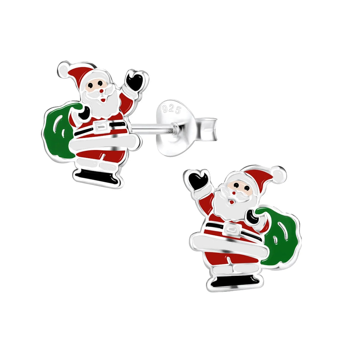 Girls sterling silver Santa Christmas stud earrings