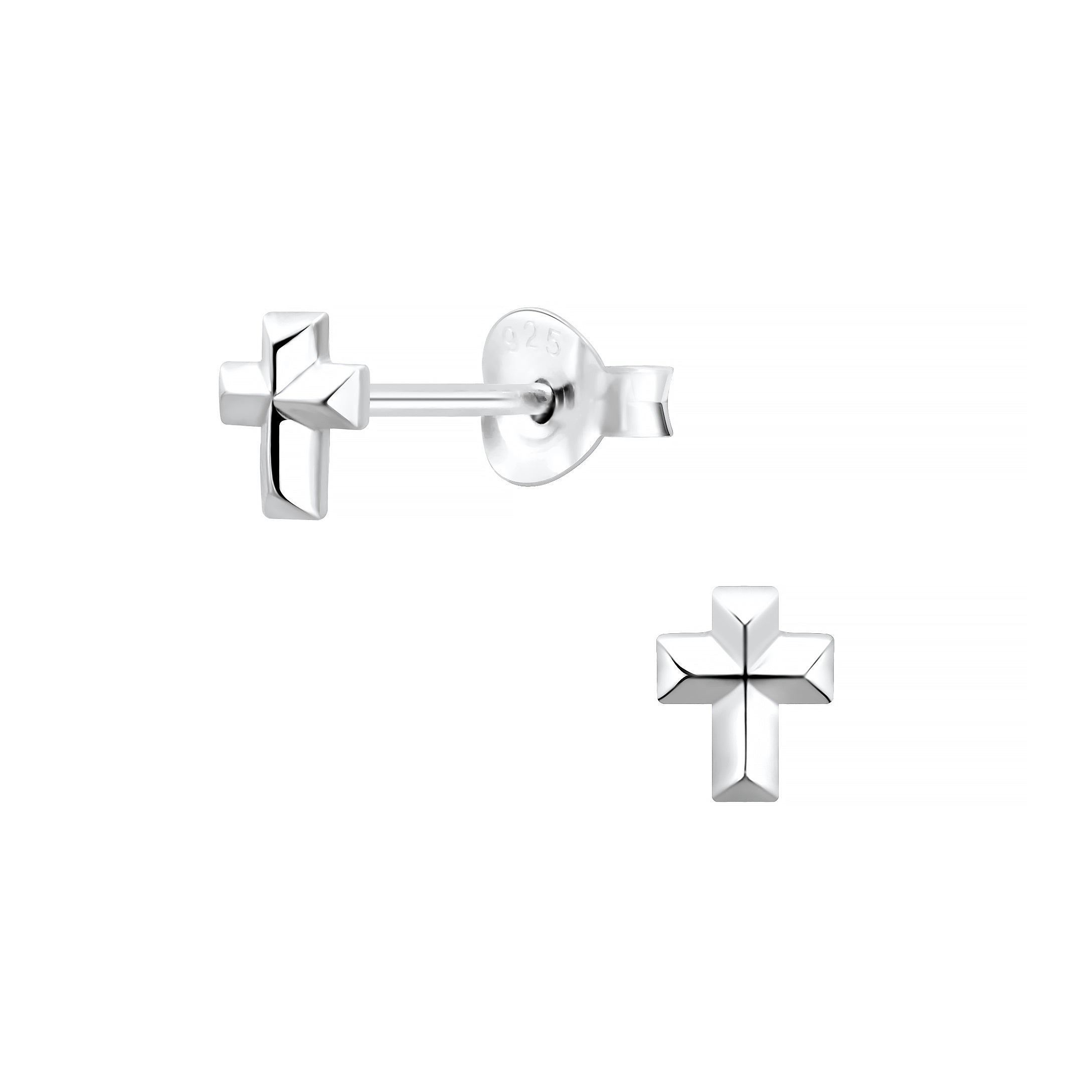 Melchior Jewellery silver stud earrings for children in cross design with polished finish