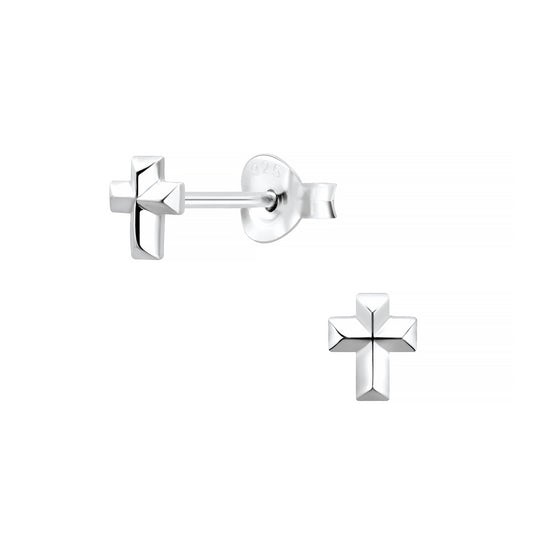 Melchior Jewellery silver stud earrings for children shaped as small polished crosses
