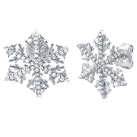 Melchior Jewellery snowflake stud earrings with cubic zirconia in silver tone for women