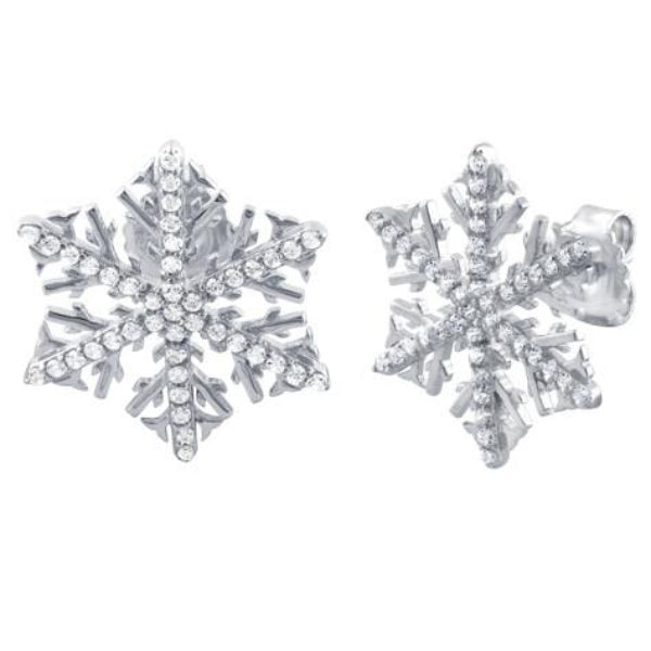 Melchior Jewellery snowflake stud earrings with cubic zirconia in silver tone for women