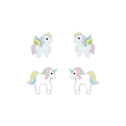 Melchior Jewellery sparkly unicorn stud earrings for kids in pastel colours with glitter details