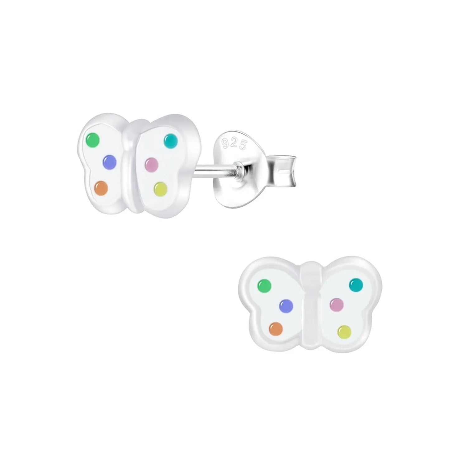 Melchior Jewellery spotted butterfly earrings for girls in silver with colourful spots
