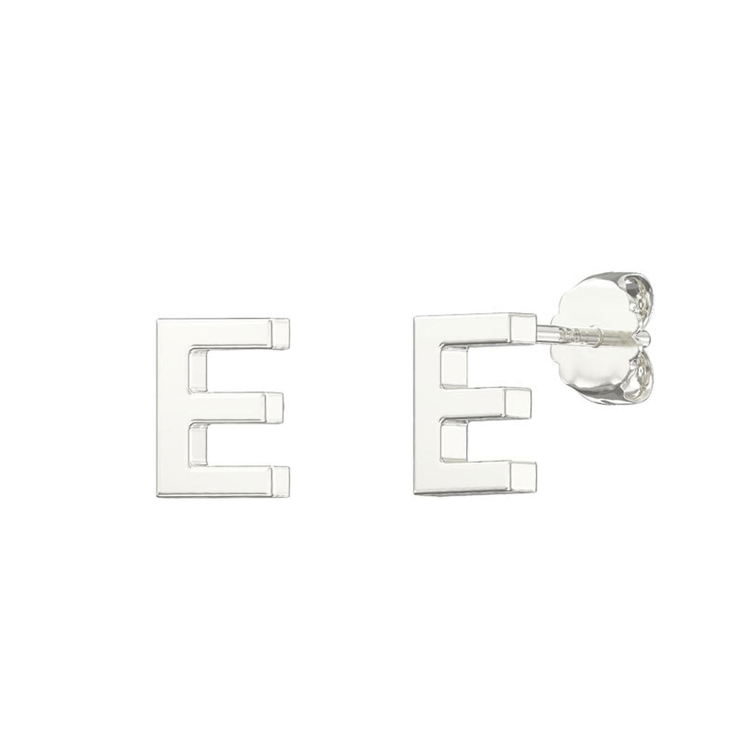 Melchior Jewellery Sterling Silver Alphabet Letter Stud Earrings in the shape of the letter E with a polished finish