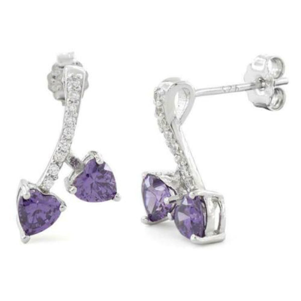 Melchior Jewellery sterling silver amethyst heart earrings with purple heart-shaped stones and clear crystals