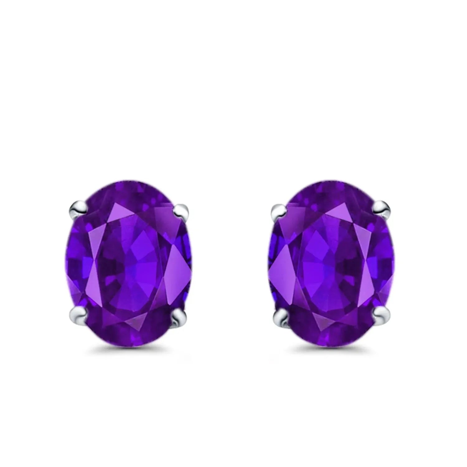 Melchior Jewellery Sterling Silver Amethyst Stud Earrings with deep purple oval gemstones in four-prong setting
