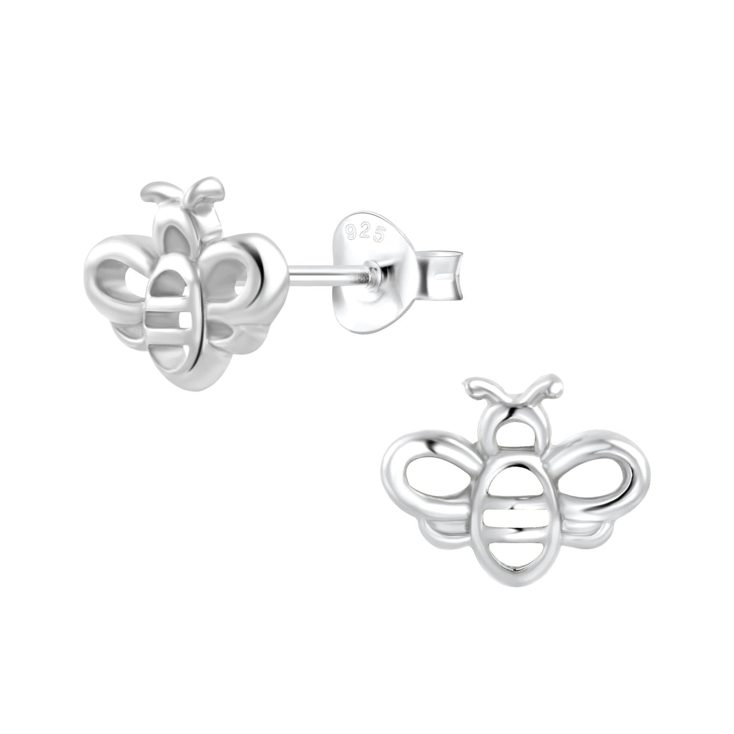 Sterling Silver Bee Stud Earrings by Melchior Jewellery with polished intricate bee design