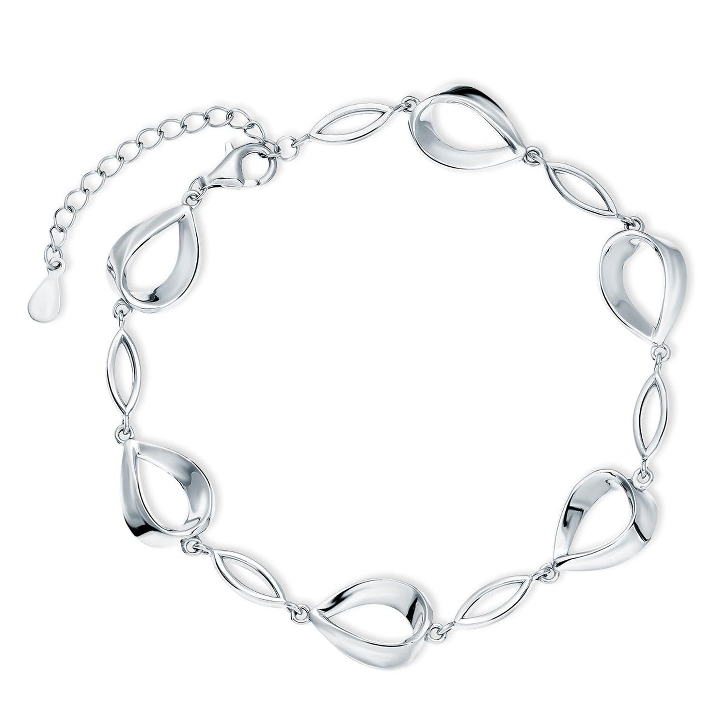 Elegant sterling silver bracelet by Melchior Jewellery featuring polished teardrop and elongated oval links with adjustable clasp
