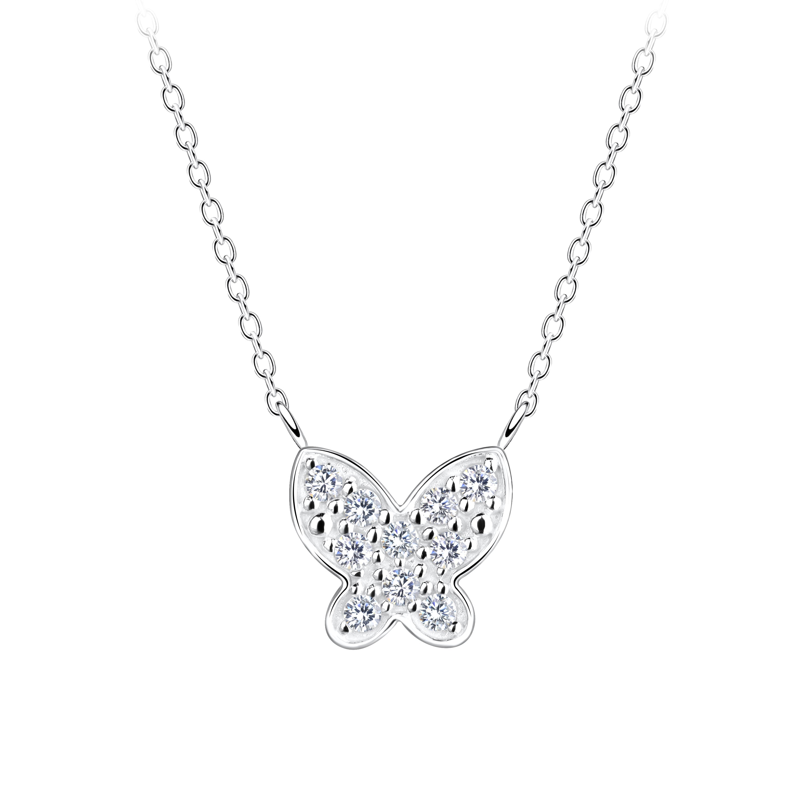 Melchior Jewellery sterling silver butterfly necklace with sparkling crystal accents on fine chain