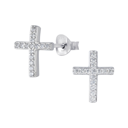 Melchior Jewellery sterling silver cross stud earrings with sparkling stones for women