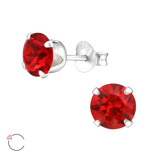 Melchior Jewellery red round crystal four prong studs with 925 posts sterling silver crystal stud earrings