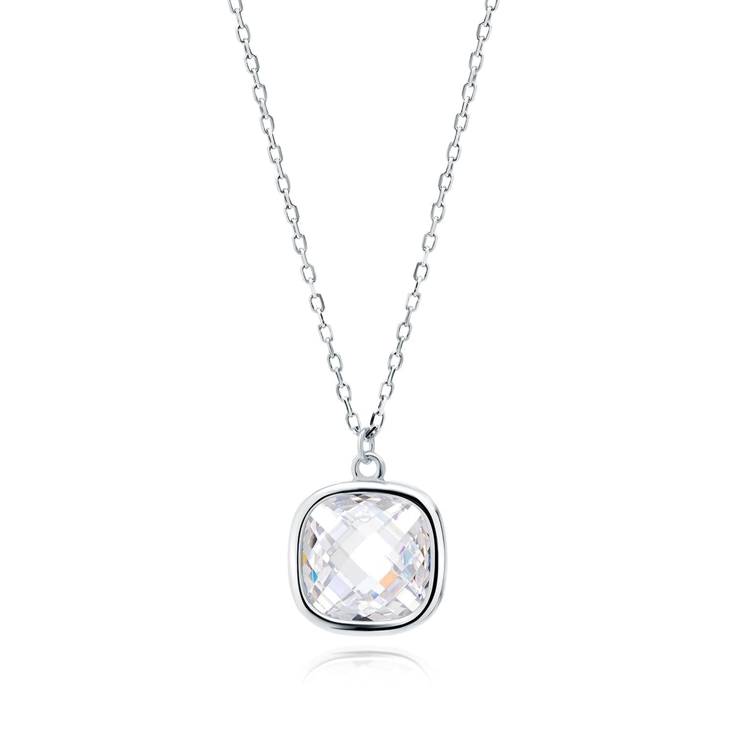 Melchior Jewellery sterling silver cubic zirconia necklace with a cushion-cut pendant on a delicate chain
