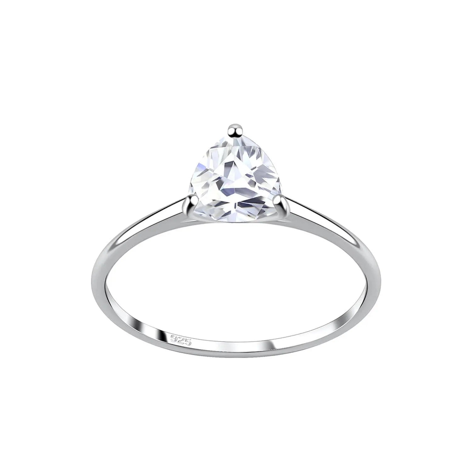 Melchior Jewellery sterling silver cubic zirconia ring with a clear heart-shaped stone on a polished silver band