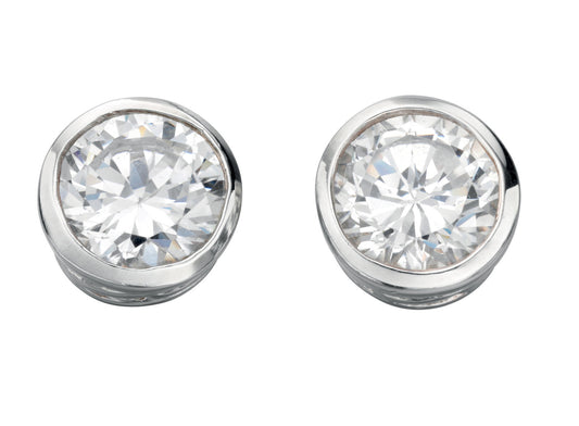 Melchior Jewellery pair of round bezel set studs in sterling silver cubic zirconia stud earrings for everyday wear