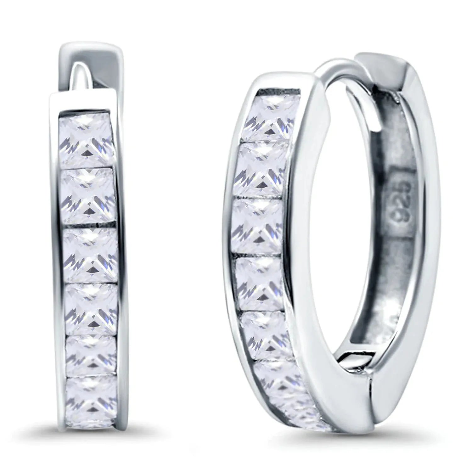 Sterling silver CZ half hoop earrings by Melchior Jewellery featuring sparkling clear cubic zirconia stones