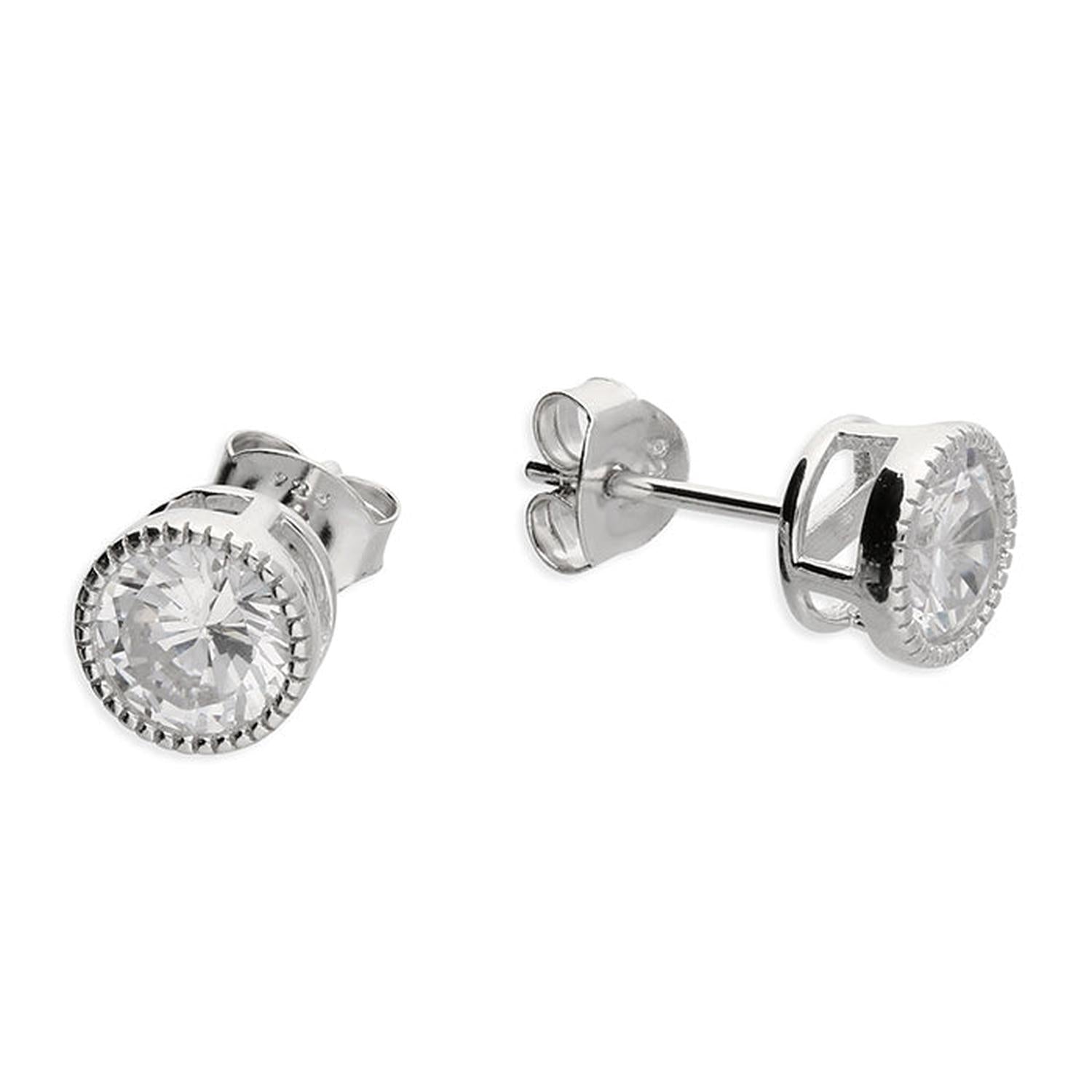 Melchior Jewellery sterling silver CZ stud earrings with round clear stones and secure backs