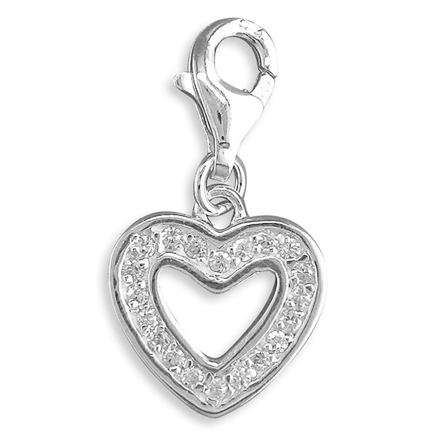 Sterling Silver Heart Clip On Charm with sparkling clear stones and lobster clasp by Melchior Jewellery