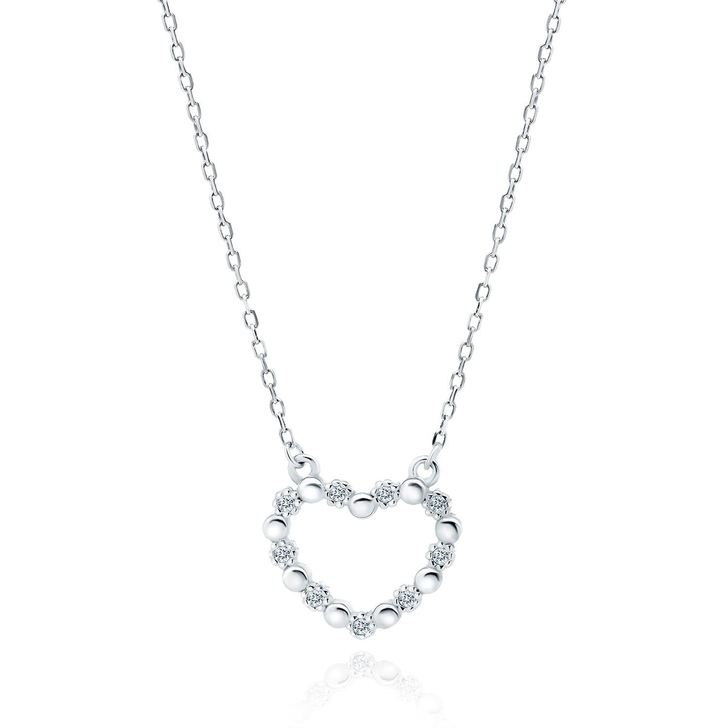 Sentiell sterling silver heart necklace for woman featuring a delicate open heart pendant with small beads and stones