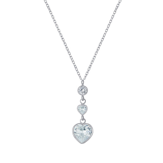 Melchior Jewellery sterling silver heart pendant necklace with three sparkling heart and round stones