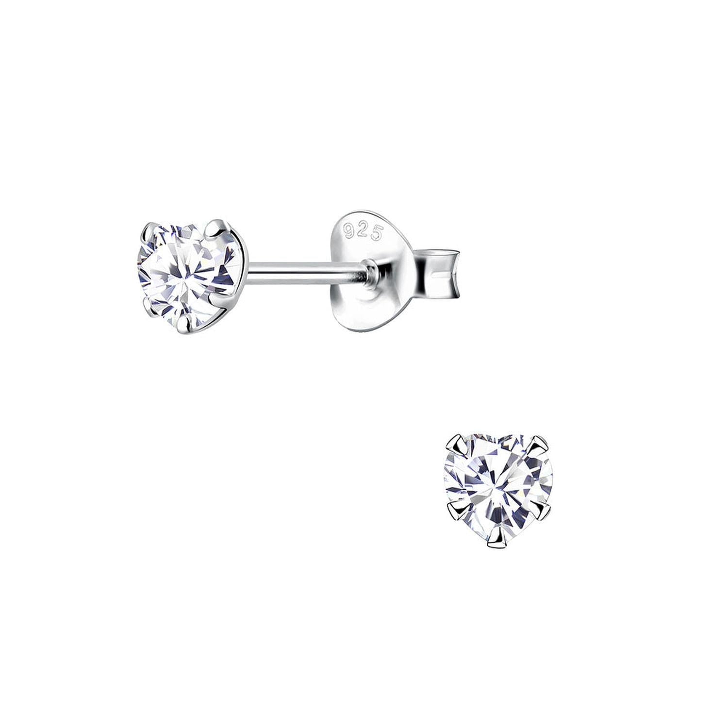 Sterling silver heart stud earrings with clear sparkling stones from Melchior Jewellery