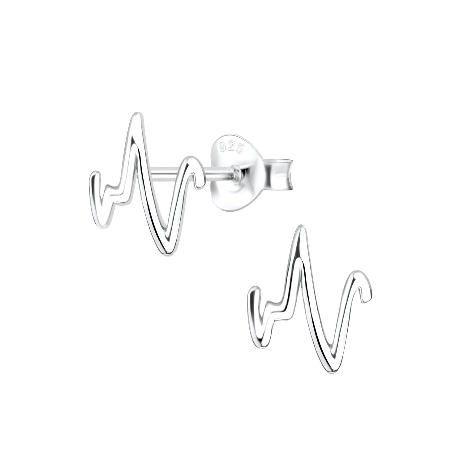 Sterling Silver Heartbeat Stud Earrings by Melchior Jewellery with heartbeat design for women
