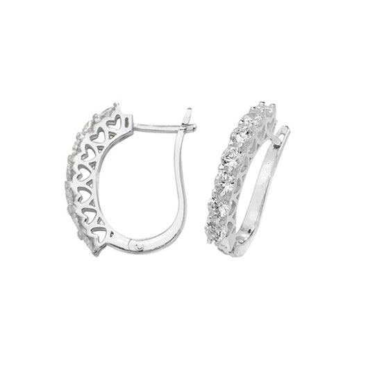 Melchior Jewellery sterling silver hoop earrings with heart details and embedded crystals