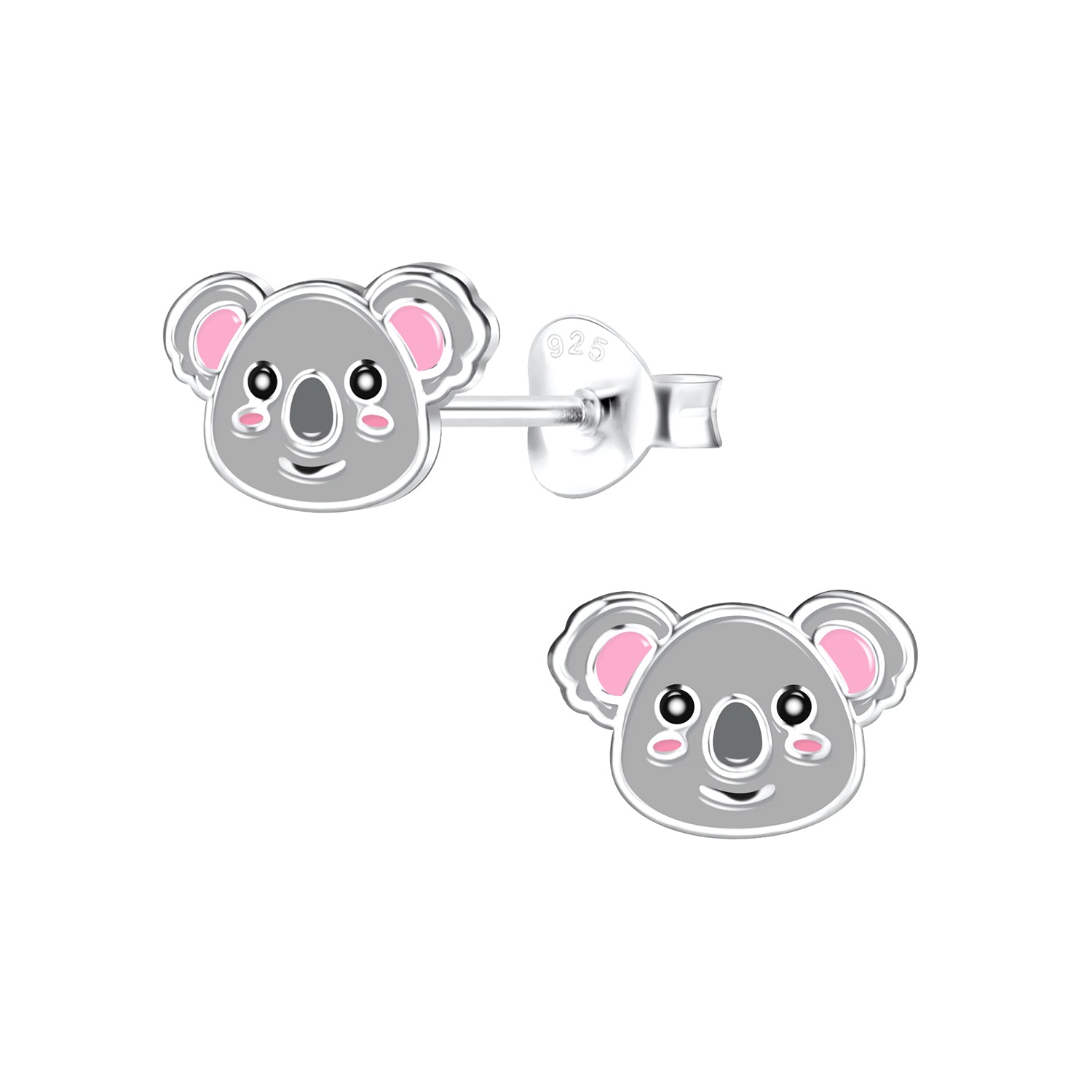 Sterling silver koala bear jewellery childrens earrings by Melchior Jewellery with pink details