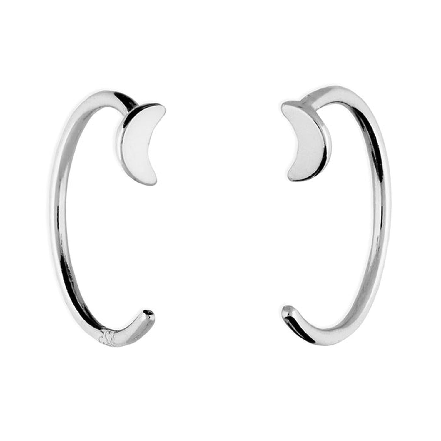 Sterling Silver Moon Pull Through Earrings by Melchior Jewellery featuring polished crescent moon design in shiny silver