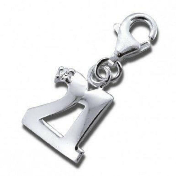 Melchior Jewellery sterling silver number 21 charm clip on with lobster clasp polished finish