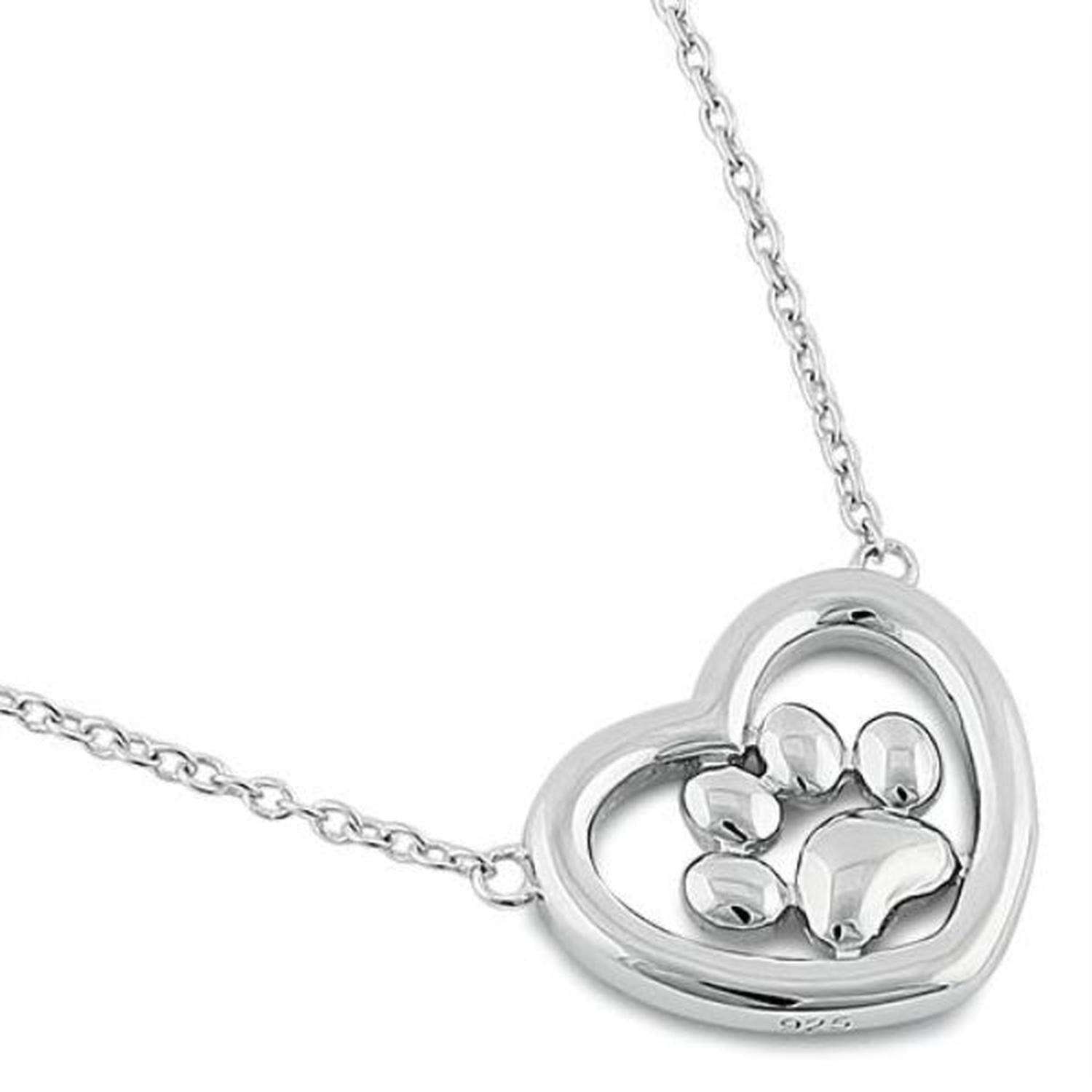 Melchior Jewellery sterling silver paw print necklace with heart pendant for women