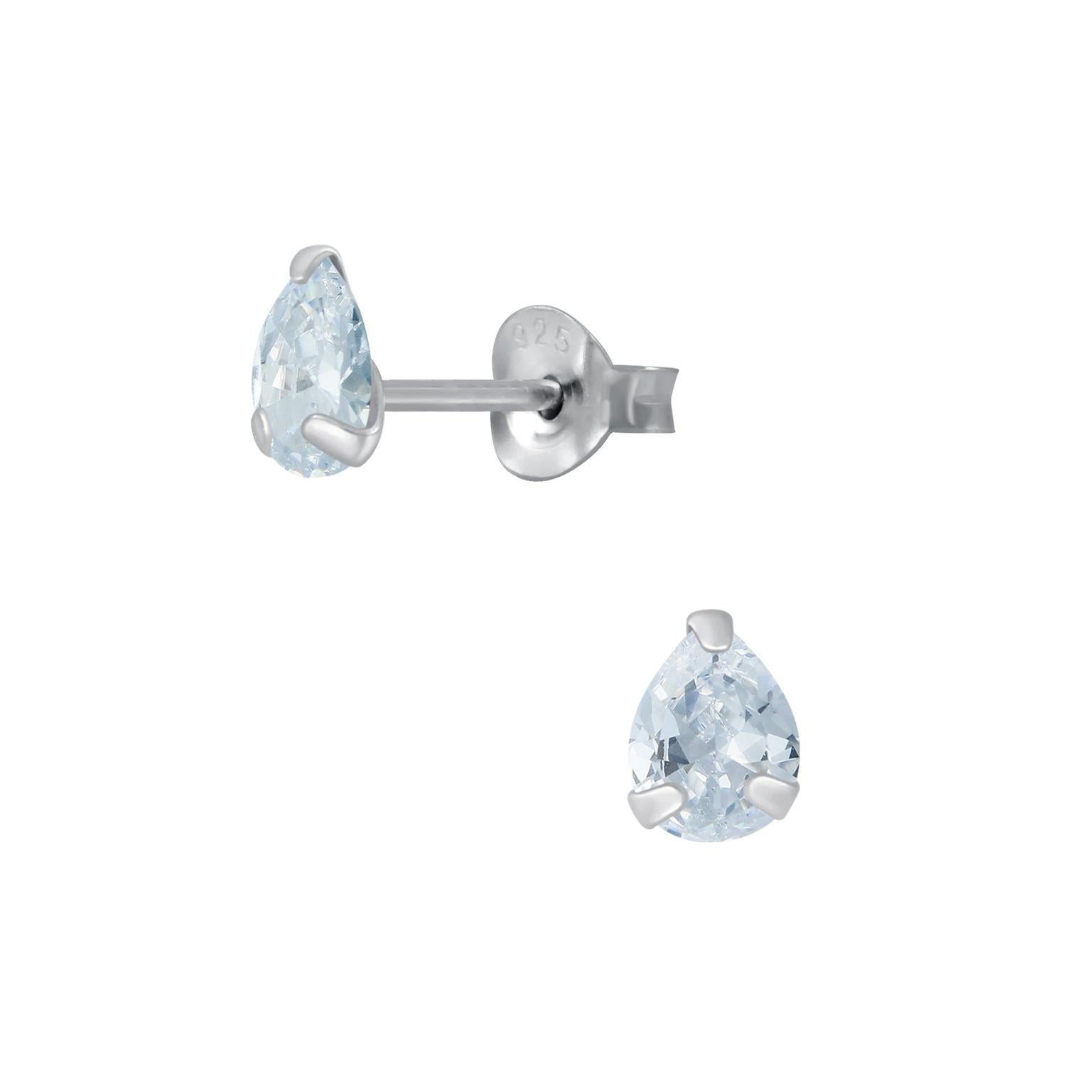 Melchior Jewellery sterling silver pear shape cz stud earrings with clear cubic zirconia stones