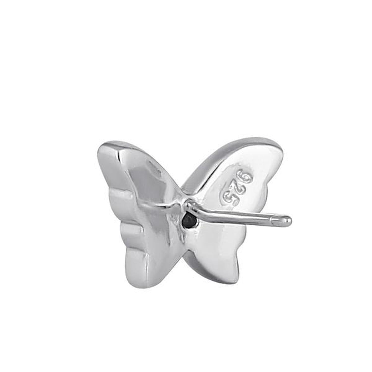 Melchior Jewellery sterling silver pink opal butterfly earrings single stud close up